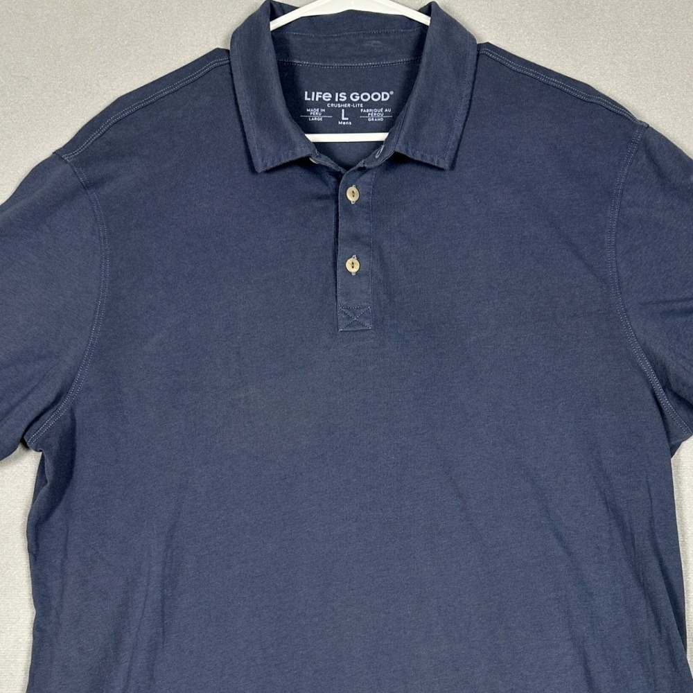 Life is Good Polo Shirt Mens Large Navy Blue Crusher-Lite Casual Rugby Outdoor